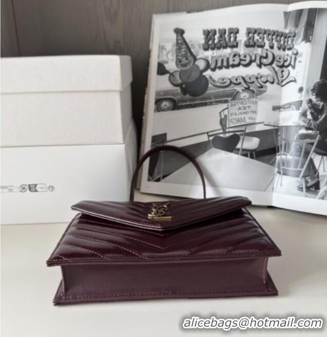 Inexpensive Saint Laurent Cassandre Matelasse Envelope Chain Wallet in Waxy Leather 742920 Burgundy 2024 Top Quality