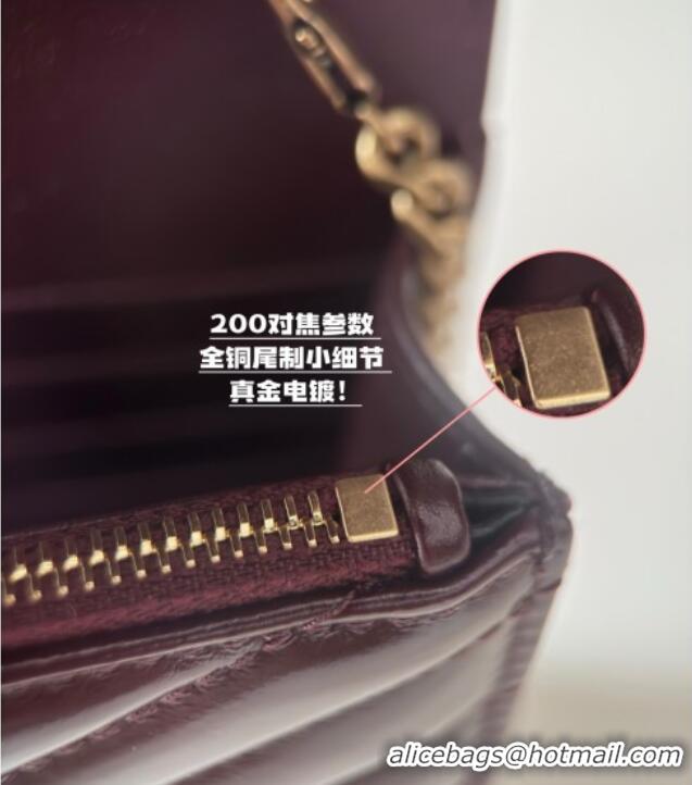 Inexpensive Saint Laurent Cassandre Matelasse Envelope Chain Wallet in Waxy Leather 742920 Burgundy 2024 Top Quality