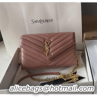Discount Saint Laurent Cassandre Matelasse Envelope Chain Wallet in Lambskin 742920 Pink 2024 Top Quality