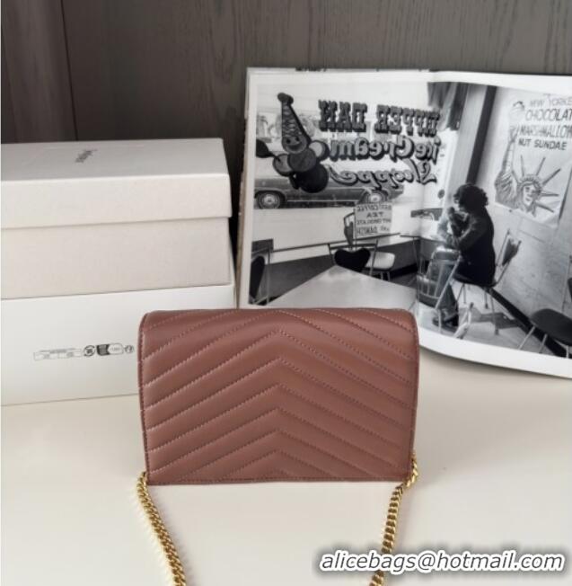 Discount Saint Laurent Cassandre Matelasse Envelope Chain Wallet in Lambskin 742920 Pink 2024 Top Quality