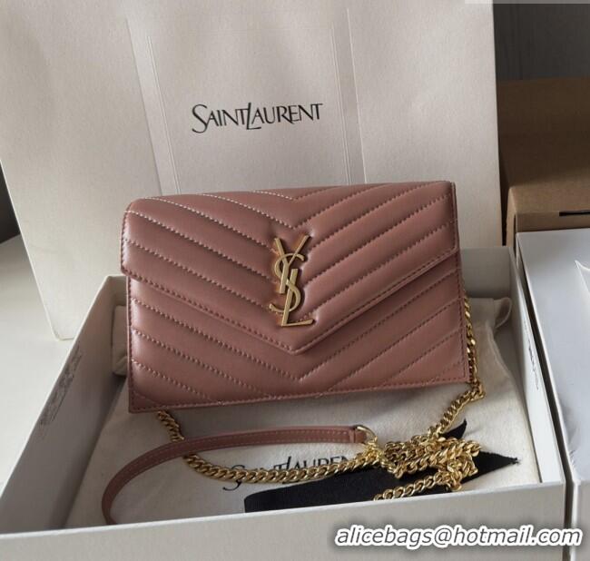 Discount Saint Laurent Cassandre Matelasse Envelope Chain Wallet in Lambskin 742920 Pink 2024 Top Quality