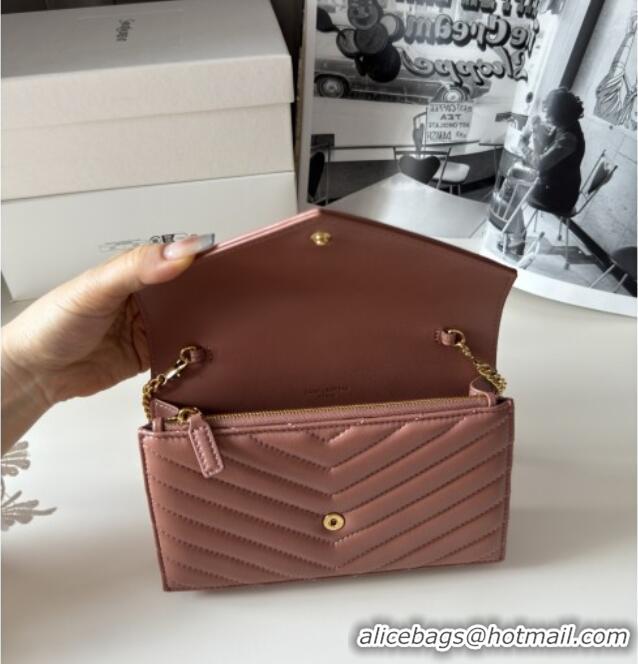 Discount Saint Laurent Cassandre Matelasse Envelope Chain Wallet in Lambskin 742920 Pink 2024 Top Quality
