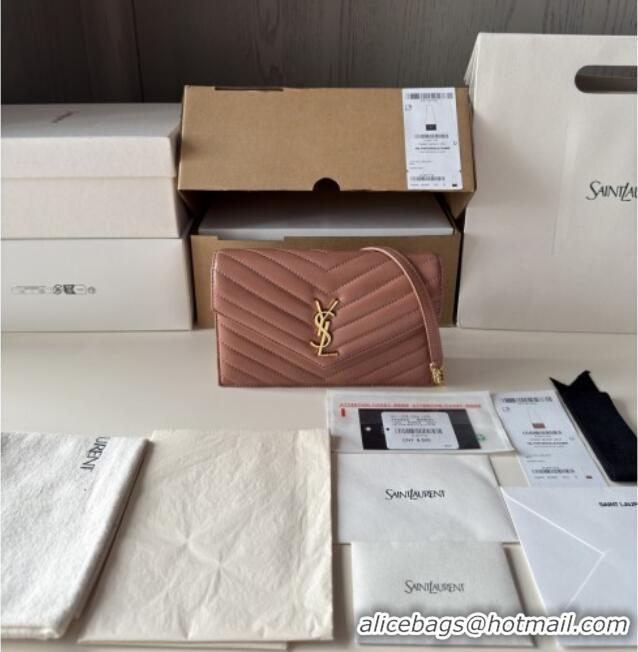 Discount Saint Laurent Cassandre Matelasse Envelope Chain Wallet in Lambskin 742920 Pink 2024 Top Quality