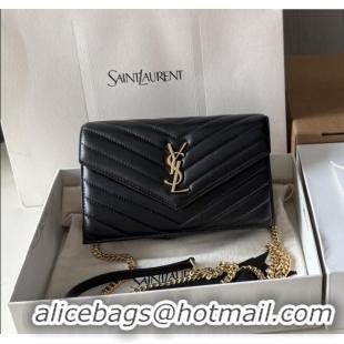 Best Price Saint Laurent Cassandre Matelasse Envelope Chain Wallet in Lambskin 742920 Black 2024 Top Quality