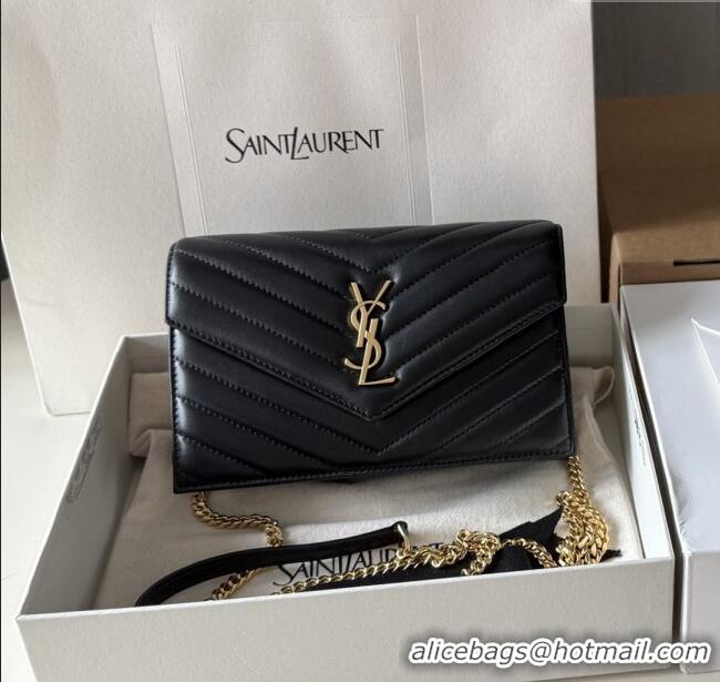 Best Price Saint Laurent Cassandre Matelasse Envelope Chain Wallet in Lambskin 742920 Black 2024 Top Quality