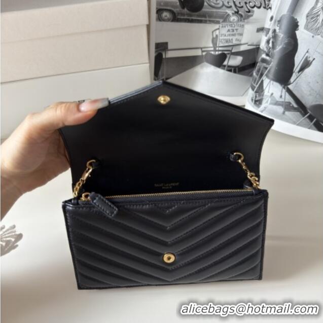 Best Price Saint Laurent Cassandre Matelasse Envelope Chain Wallet in Lambskin 742920 Black 2024 Top Quality