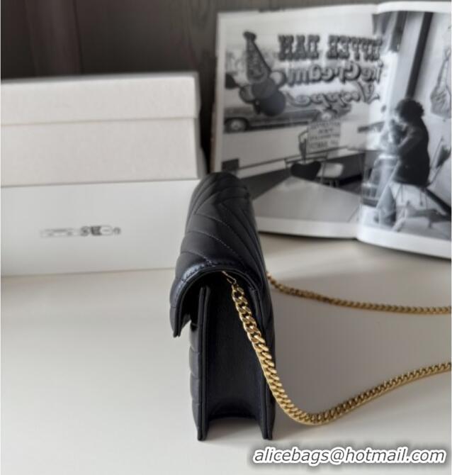 Best Price Saint Laurent Cassandre Matelasse Envelope Chain Wallet in Lambskin 742920 Black 2024 Top Quality
