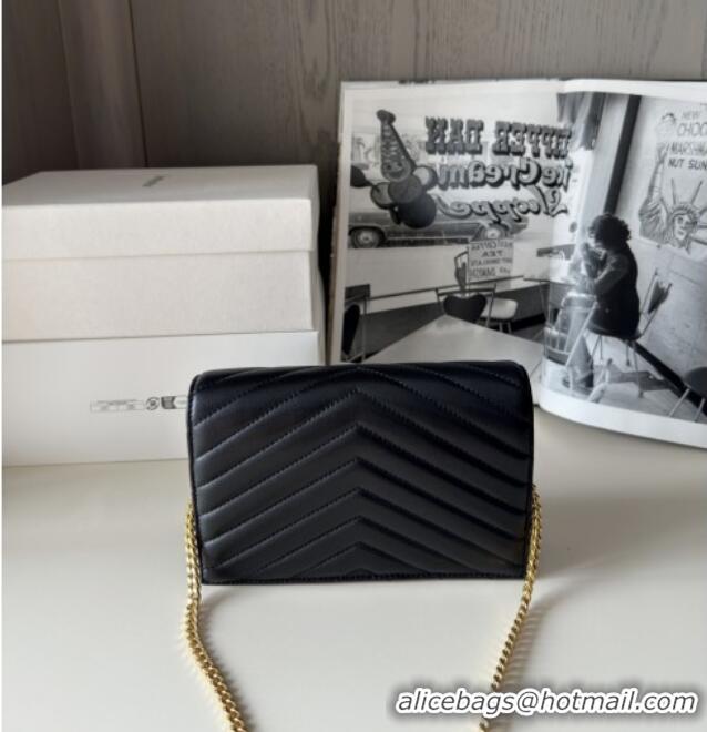 Best Price Saint Laurent Cassandre Matelasse Envelope Chain Wallet in Lambskin 742920 Black 2024 Top Quality