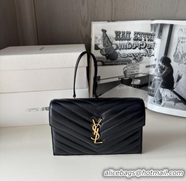 Best Price Saint Laurent Cassandre Matelasse Envelope Chain Wallet in Lambskin 742920 Black 2024 Top Quality