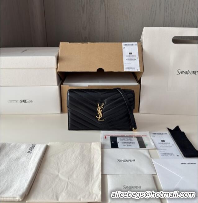 Best Price Saint Laurent Cassandre Matelasse Envelope Chain Wallet in Lambskin 742920 Black 2024 Top Quality