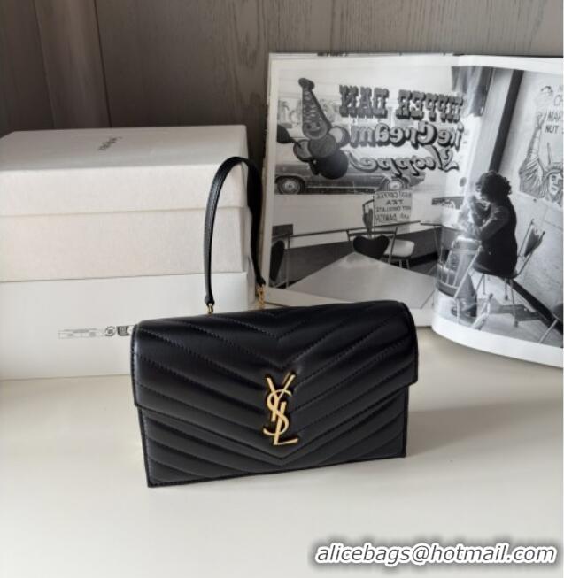 Best Price Saint Laurent Cassandre Matelasse Envelope Chain Wallet in Lambskin 742920 Black 2024 Top Quality