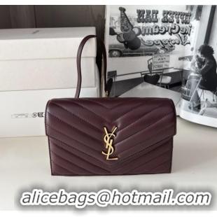 Best Quality Saint Laurent Cassandre Matelasse Envelope Chain Wallet in Lambskin 742920 Burgundy 2024