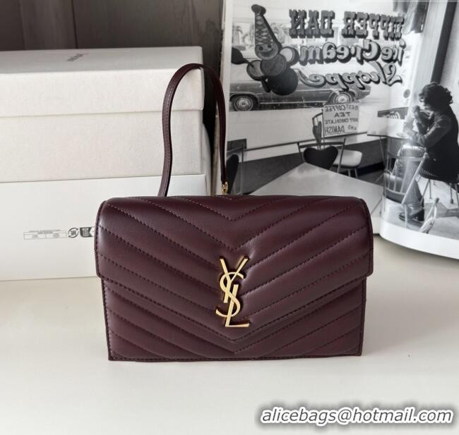 Best Quality Saint Laurent Cassandre Matelasse Envelope Chain Wallet in Lambskin 742920 Burgundy 2024