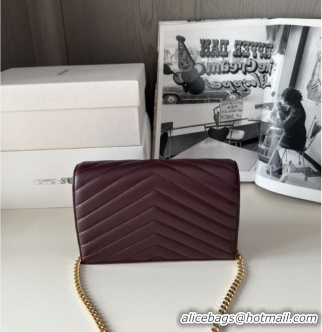 Best Quality Saint Laurent Cassandre Matelasse Envelope Chain Wallet in Lambskin 742920 Burgundy 2024