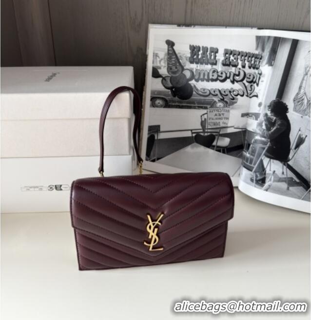 Best Quality Saint Laurent Cassandre Matelasse Envelope Chain Wallet in Lambskin 742920 Burgundy 2024
