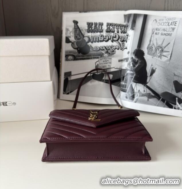 Best Quality Saint Laurent Cassandre Matelasse Envelope Chain Wallet in Lambskin 742920 Burgundy 2024