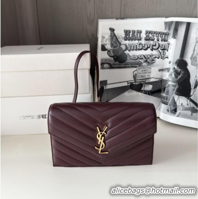 Best Quality Saint Laurent Cassandre Matelasse Envelope Chain Wallet in Lambskin 742920 Burgundy 2024
