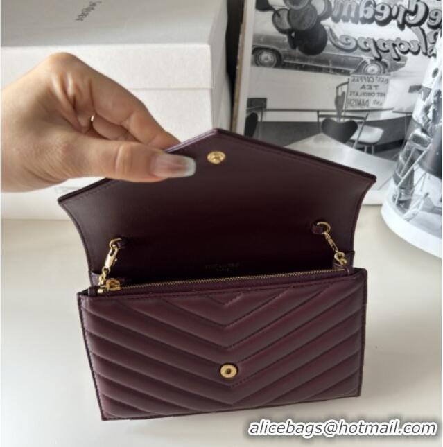 Best Quality Saint Laurent Cassandre Matelasse Envelope Chain Wallet in Lambskin 742920 Burgundy 2024