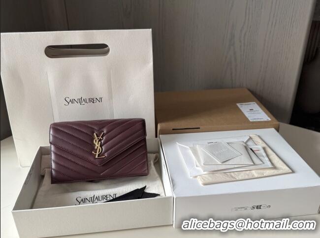 Best Quality Saint Laurent Cassandre Matelasse Envelope Chain Wallet in Lambskin 742920 Burgundy 2024