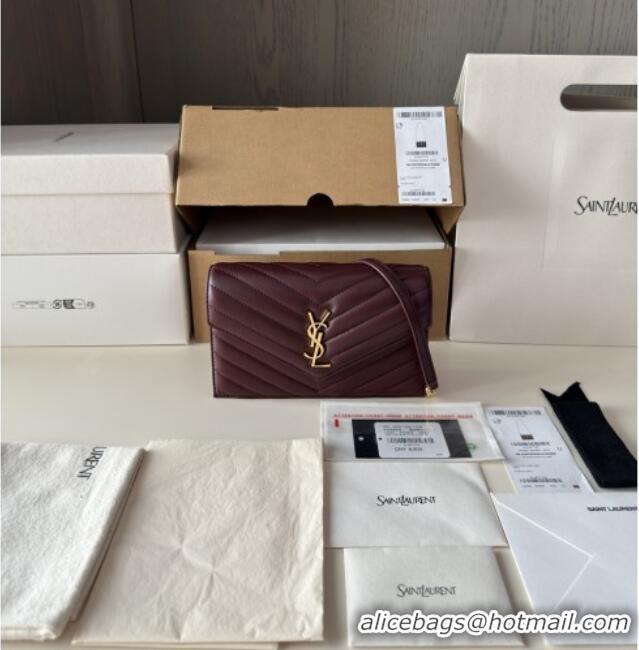 Best Quality Saint Laurent Cassandre Matelasse Envelope Chain Wallet in Lambskin 742920 Burgundy 2024