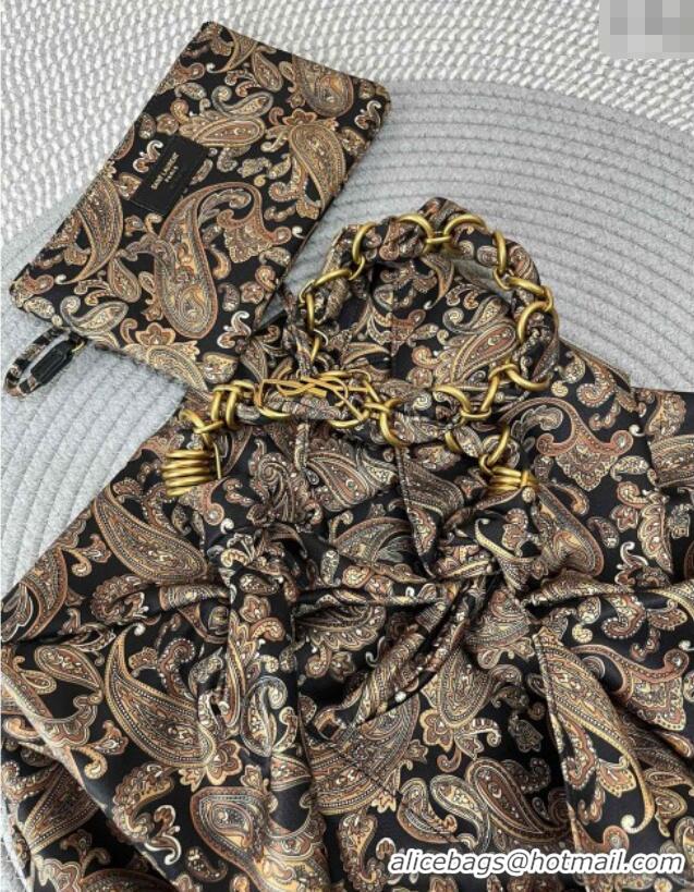 Big Discount Saint Laurent Amalia Bag in Paisley Silk Twilly with Chain 834750 Navy Blue/Multicolor 2025