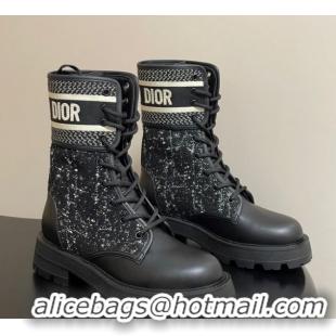 Top Grade Dior D-Major Ankle Boots 4.5cm in Black and White Cannage Tweed and Black Calfskin 1029008