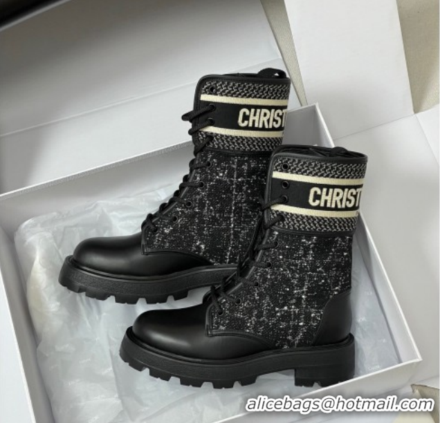 Top Grade Dior D-Major Ankle Boots 4.5cm in Black and White Cannage Tweed and Black Calfskin 1029008
