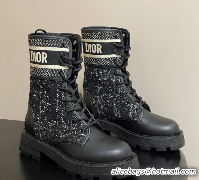 Top Grade Dior D-Major Ankle Boots 4.5cm in Black and White Cannage Tweed and Black Calfskin 1029008