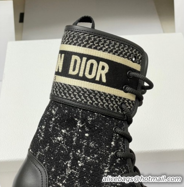 Top Grade Dior D-Major Ankle Boots 4.5cm in Black and White Cannage Tweed and Black Calfskin 1029008