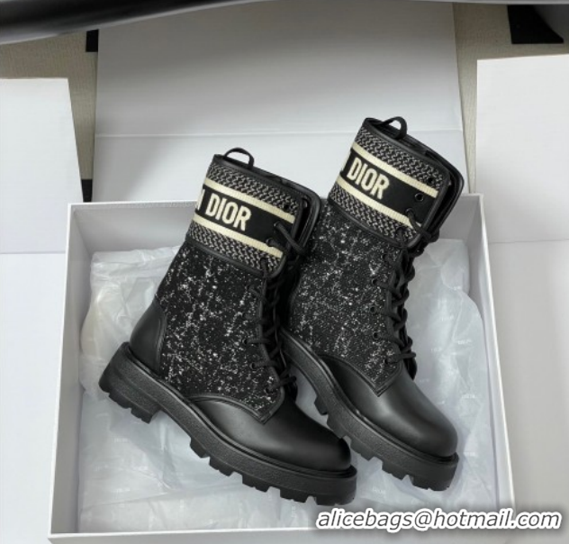 Top Grade Dior D-Major Ankle Boots 4.5cm in Black and White Cannage Tweed and Black Calfskin 1029008