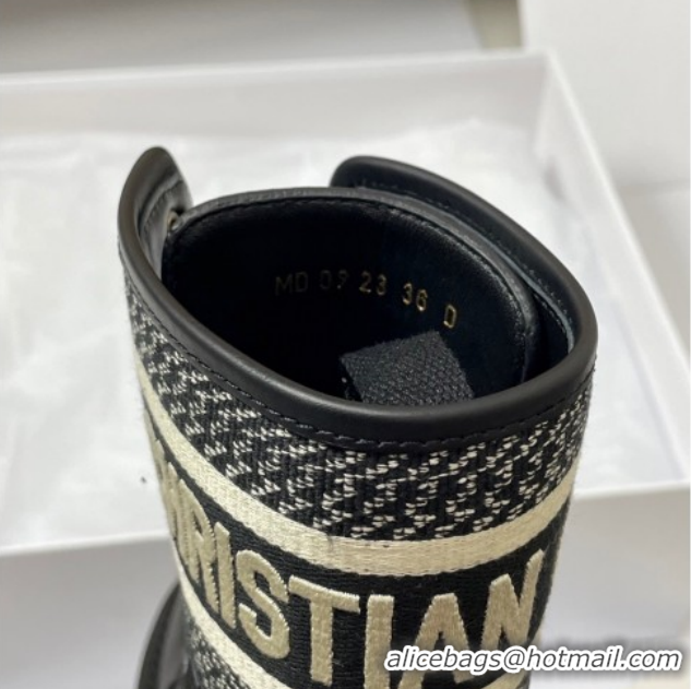 Top Grade Dior D-Major Ankle Boots 4.5cm in Black and White Cannage Tweed and Black Calfskin 1029008