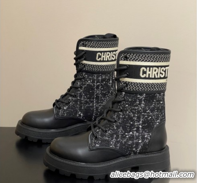Top Grade Dior D-Major Ankle Boots 4.5cm in Black and White Cannage Tweed and Black Calfskin 1029008