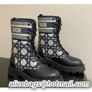 Purchase Dior D-Major Ankle Boots 4.5cm in Black Calfskin with Beige Embroidered Cannage Cotton 1029009