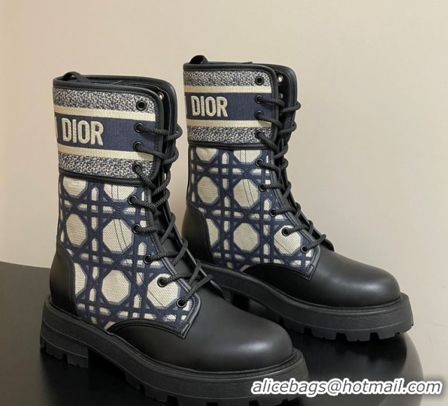 Purchase Dior D-Major Ankle Boots 4.5cm in Black Calfskin with Beige Embroidered Cannage Cotton 1029009