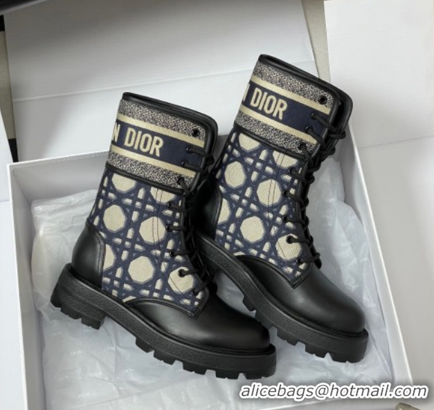 Purchase Dior D-Major Ankle Boots 4.5cm in Black Calfskin with Beige Embroidered Cannage Cotton 1029009