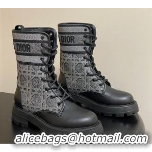 Best Product Dior D-Major Ankle Boots 4.5cm in Black Calfskin with Grey Embroidered Cannage Cotton 1029010