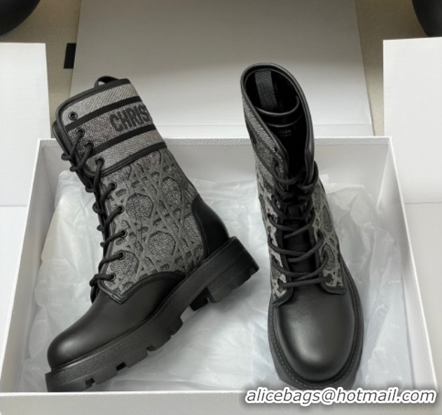 Best Product Dior D-Major Ankle Boots 4.5cm in Black Calfskin with Grey Embroidered Cannage Cotton 1029010