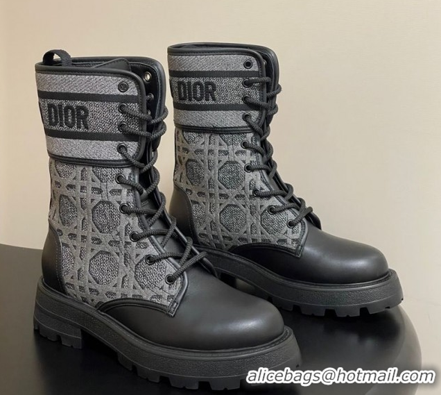 Best Product Dior D-Major Ankle Boots 4.5cm in Black Calfskin with Grey Embroidered Cannage Cotton 1029010