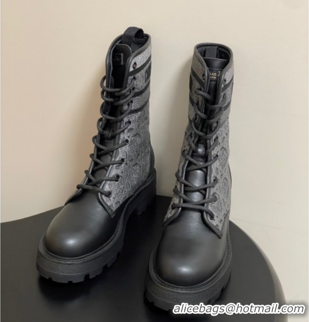 Best Product Dior D-Major Ankle Boots 4.5cm in Black Calfskin with Grey Embroidered Cannage Cotton 1029010