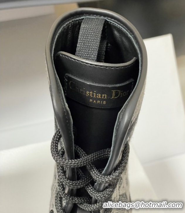 Best Product Dior D-Major Ankle Boots 4.5cm in Black Calfskin with Grey Embroidered Cannage Cotton 1029010