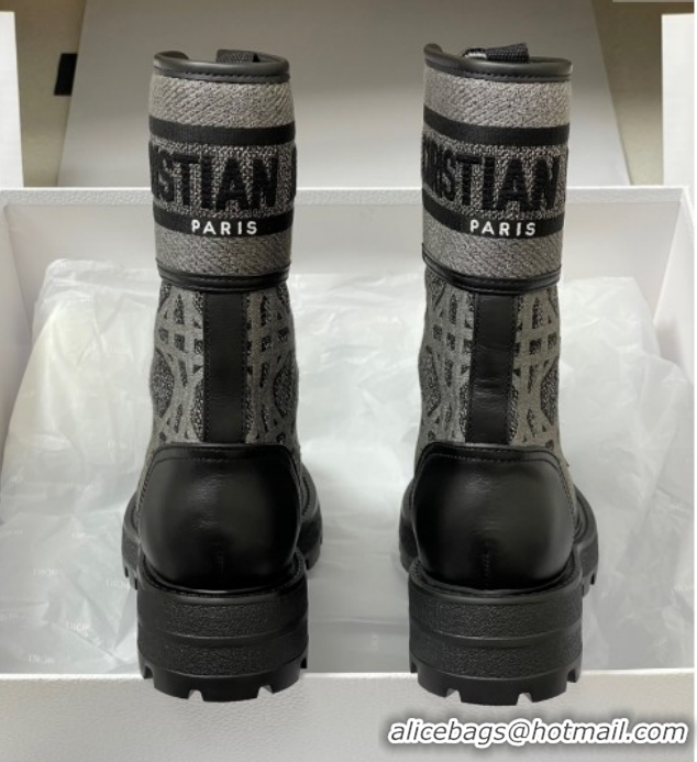 Best Product Dior D-Major Ankle Boots 4.5cm in Black Calfskin with Grey Embroidered Cannage Cotton 1029010