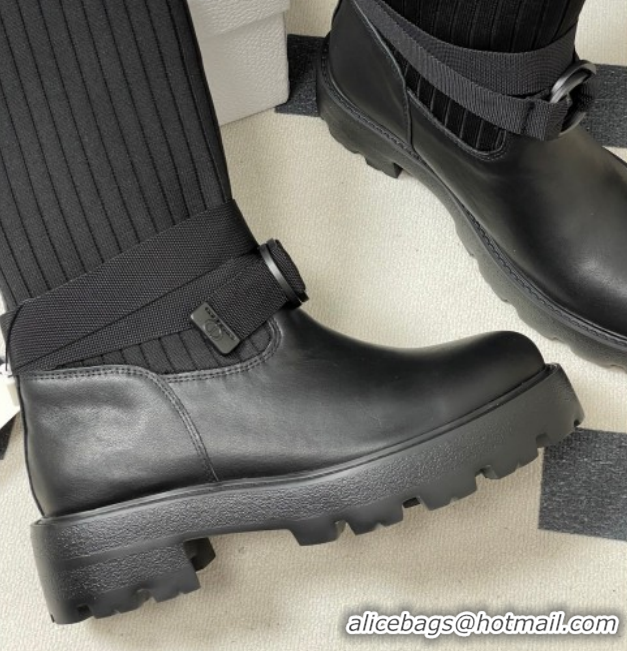 Pretty Style Dior D-Major High Boots in Black Calfskin with Black and White Technical Knit 1029011