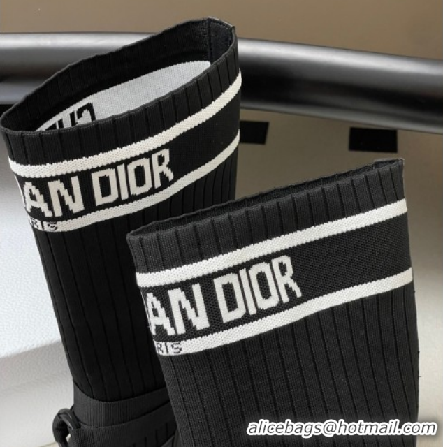 Pretty Style Dior D-Major High Boots in Black Calfskin with Black and White Technical Knit 1029011