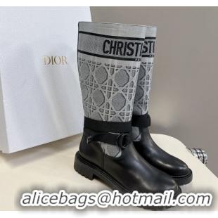 Luxurious Dior D-Major Medium Boots in Grey Cannage Fabric and Black Calfskin D09021 1029025