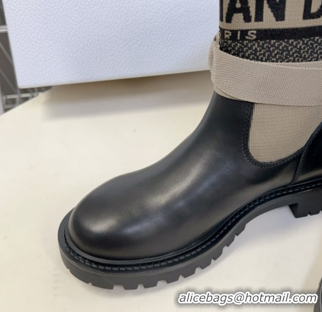 Classic Hot Dior D-Major Ankle Boots in Fabric and Calfskin Light Beige 2025 D09021 1029015