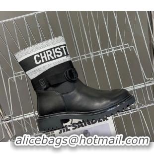 Stylish Dior D-Major Ankle Boots in Fabric and Calfskin Black/White D09021 1029017