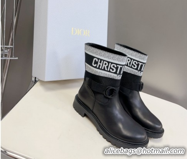 Stylish Dior D-Major Ankle Boots in Fabric and Calfskin Black/White D09021 1029017