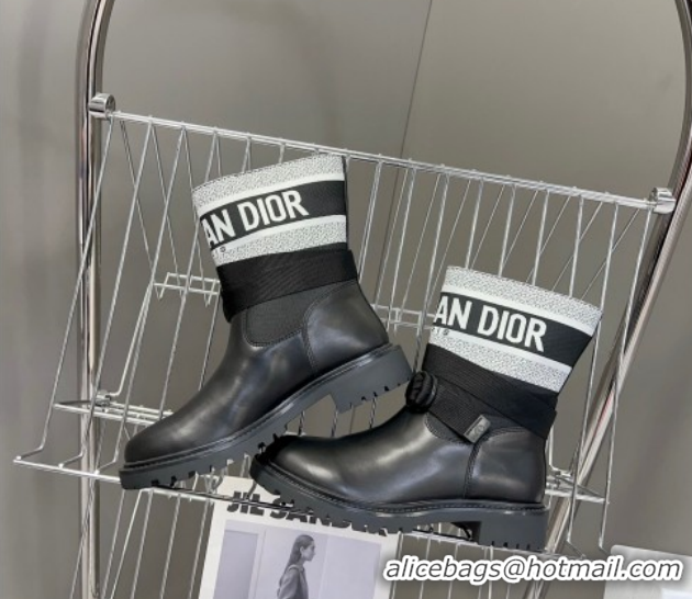 Stylish Dior D-Major Ankle Boots in Fabric and Calfskin Black/White D09021 1029017