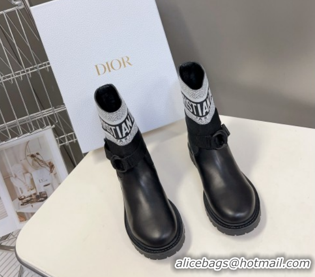 Stylish Dior D-Major Ankle Boots in Fabric and Calfskin Black/White D09021 1029017
