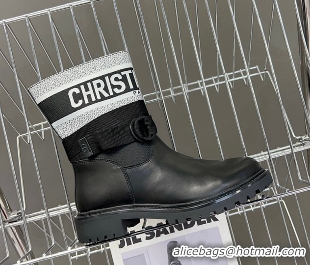 Stylish Dior D-Major Ankle Boots in Fabric and Calfskin Black/White D09021 1029017